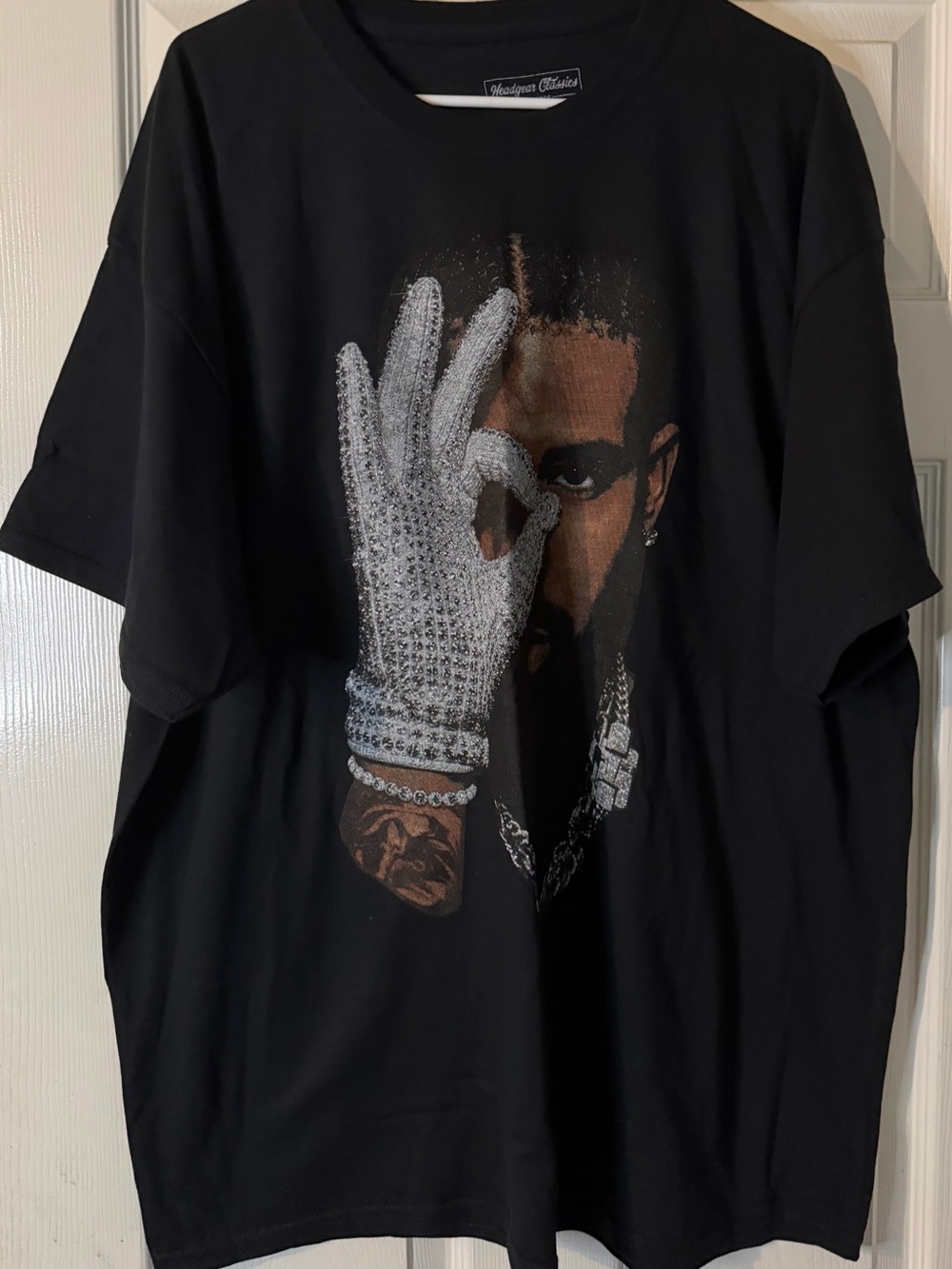 Drake Black Graphic Tee with Silver Glove Print -